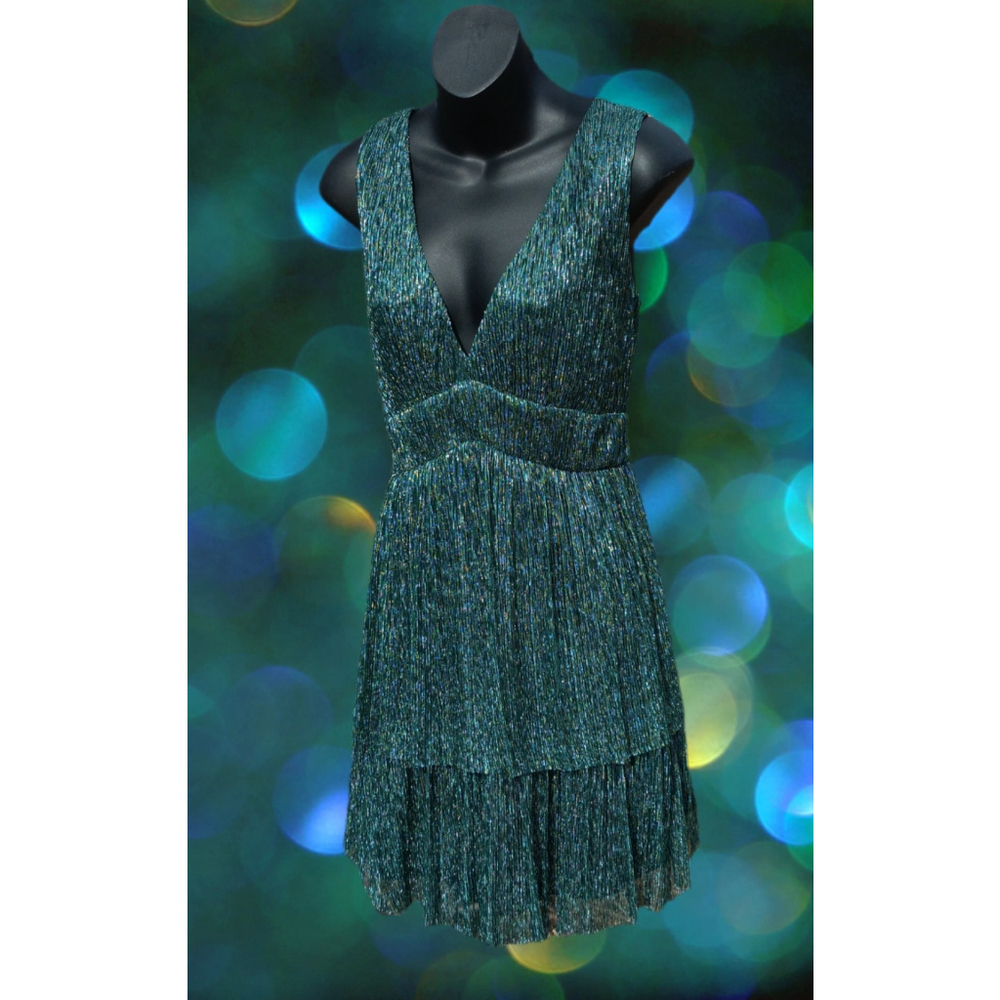 Trixxi Dress Metallic Look Mini Green and Black Size L